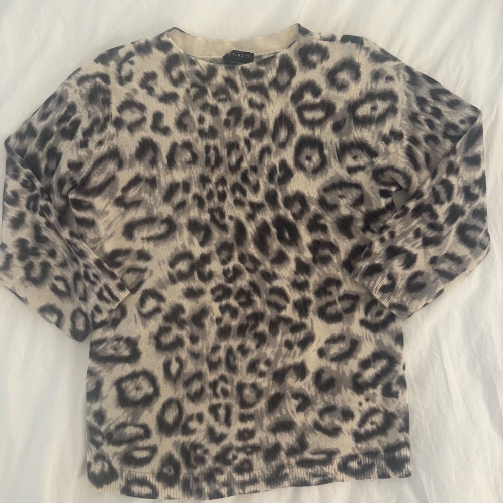 Talbots Cashmere Animal Snow Leopard Print Sweater